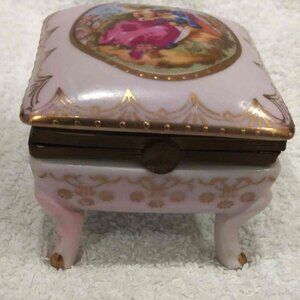 Vintage  Frenche Porcelain Trinket box with gold trim